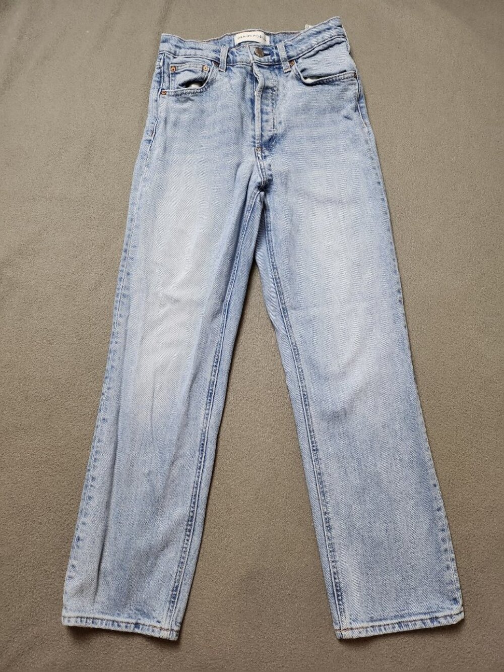 Denim Forum Aritzia Arlo Hi-Rise Straight Jeans Size 27 Light Wash Button Fly